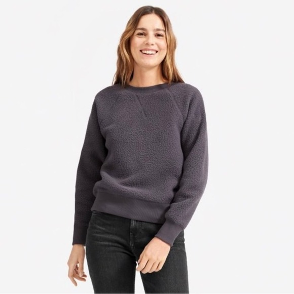 Everlane Renew Fleece Raglan Crewneck Sweatshirt In Pewter Gray - Picture 3 of 11